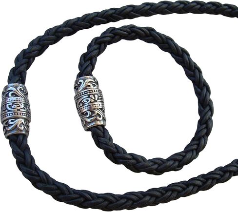 Thick Braided Leather Bracelet & Necklace Set - Bracelets for Men with Added Comfort - Leather Accessories for Men with Extended Durability in Saudi Arabia