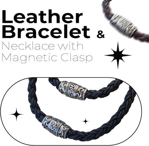 Thick Braided Leather Bracelet & Necklace Set - Bracelets for Men with Added Comfort - Leather Accessories for Men with Extended Durability in Saudi Arabia