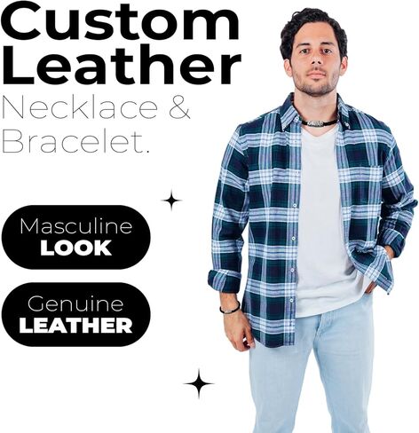 Thick Braided Leather Bracelet & Necklace Set - Bracelets for Men with Added Comfort - Leather Accessories for Men with Extended Durability in Saudi Arabia