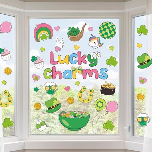 9 Sheets St. Patrick's Day Decorations St. Patrick's Charms Window Clings Stickers Irish Shamrock Clover Double-Sided Reusable Window Decals for Spring Holiday Party Home Office School Classroom Decor in Saudi Arabia