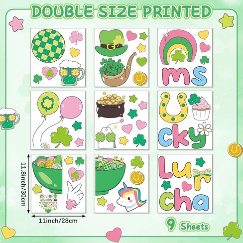 9 Sheets St. Patrick's Day Decorations St. Patrick's Charms Window Clings Stickers Irish Shamrock Clover Double-Sided Reusable Window Decals for Spring Holiday Party Home Office School Classroom Decor in Saudi Arabia