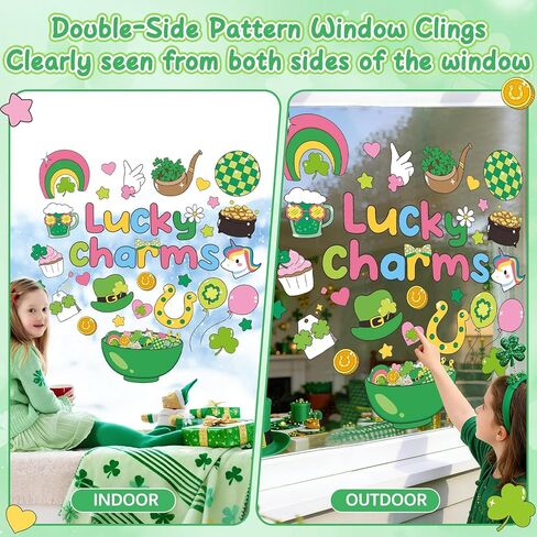 9 Sheets St. Patrick's Day Decorations St. Patrick's Charms Window Clings Stickers Irish Shamrock Clover Double-Sided Reusable Window Decals for Spring Holiday Party Home Office School Classroom Decor in Saudi Arabia