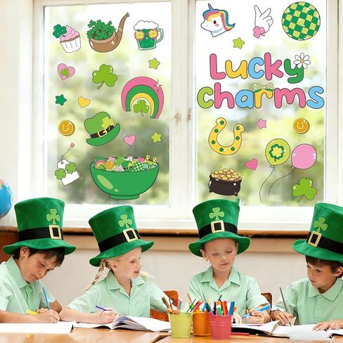 9 Sheets St. Patrick's Day Decorations St. Patrick's Charms Window Clings Stickers Irish Shamrock Clover Double-Sided Reusable Window Decals for Spring Holiday Party Home Office School Classroom Decor in Saudi Arabia