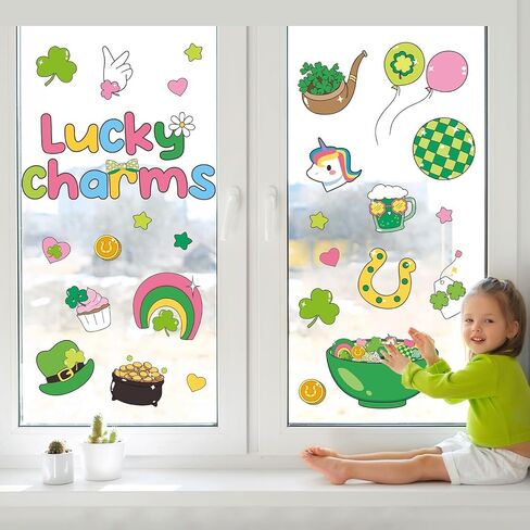 9 Sheets St. Patrick's Day Decorations St. Patrick's Charms Window Clings Stickers Irish Shamrock Clover Double-Sided Reusable Window Decals for Spring Holiday Party Home Office School Classroom Decor in Saudi Arabia