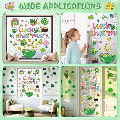 9 Sheets St. Patrick's Day Decorations St. Patrick's Charms Window Clings Stickers Irish Shamrock Clover Double-Sided Reusable Window Decals for Spring Holiday Party Home Office School Classroom Decor in Saudi Arabia