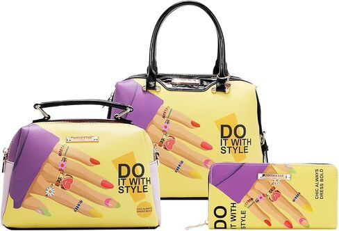 Nicole Lee 3 Piece Handbag Set (Handbag, Crossbody, Wallet), Vegan Leather (NAIL POLISH) in Saudi Arabia