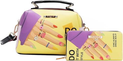Nicole Lee 3 Piece Handbag Set (Handbag, Crossbody, Wallet), Vegan Leather (NAIL POLISH) in Saudi Arabia