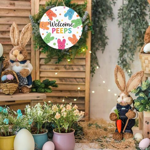 علامات باب خشبية للترحيب بباب عيد الفصح، زينة باب عيد الفصح، علامات ديكور أرنب الترحيب، شماعات باب عيد الفصح الربيعي، لوحة للجدار المنزلي، إكليل المزرعة، ديكورات الربيع الداخلية والخارجية in Kuwait