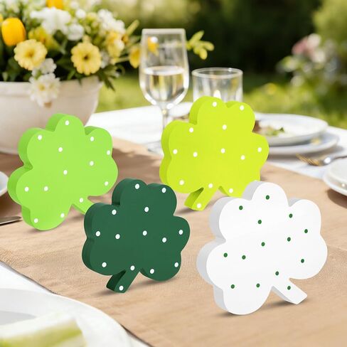 ديكور يوم القديس باتريك، 4 قطع من زخارف شامروك الخشبية، مقاسات وألوان مختلطة ديكور شامروك لطاولة مكتب صينية متدرجة in Kuwait