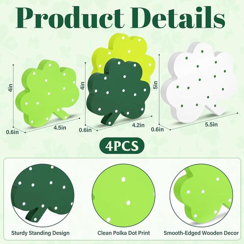 ديكور يوم القديس باتريك، 4 قطع من زخارف شامروك الخشبية، مقاسات وألوان مختلطة ديكور شامروك لطاولة مكتب صينية متدرجة in Kuwait