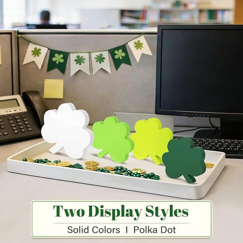 ديكور يوم القديس باتريك، 4 قطع من زخارف شامروك الخشبية، مقاسات وألوان مختلطة ديكور شامروك لطاولة مكتب صينية متدرجة in Kuwait
