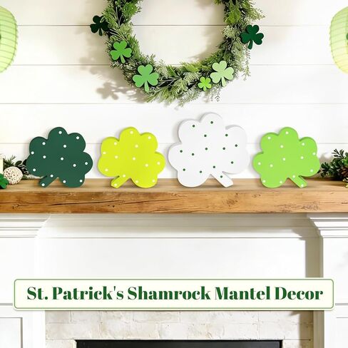 ديكور يوم القديس باتريك، 4 قطع من زخارف شامروك الخشبية، مقاسات وألوان مختلطة ديكور شامروك لطاولة مكتب صينية متدرجة in Kuwait