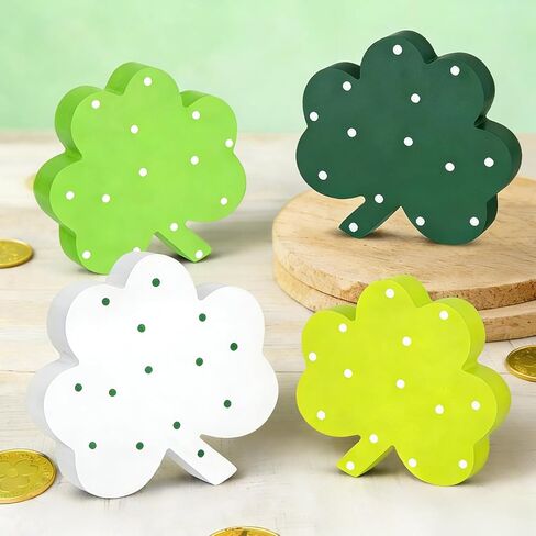 ديكور يوم القديس باتريك، 4 قطع من زخارف شامروك الخشبية، مقاسات وألوان مختلطة ديكور شامروك لطاولة مكتب صينية متدرجة in Kuwait