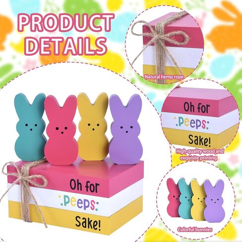 ديكورات أرنب عيد الفصح للمنزل، 7 قطع ديكور خشبي لعيد الفصح مع أرانب أرنب ملونة وأكوام كتب خشبية، ديكور قطع مركزية لطاولة الربيع لمكتب صينية متدرجة (4 أرانب) in Kuwait