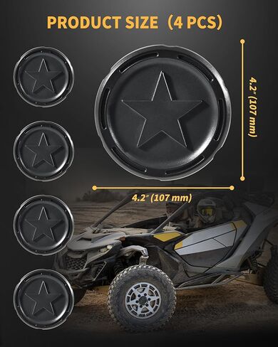 Wheel Center Caps for Can-Am Maverick R/R MAX 2024-2025 Accessories, 4 Piece Black ABS Plastic Dust Tire Wheel Hub Caps, Center Hub Rim Cap Covers with Star Pattern Design in Saudi Arabia