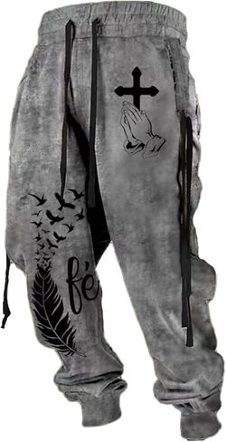 كريستيان كروس Sweatpants للرجال القوطية الجرافيك المتعثرة فضفاض Sweatpant عادية Y2K الرباط عالية الخصر بنطال رياضي in Saudi Arabia