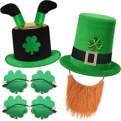 إكسسوارات زي عيد القديس باتريك، مجموعة نظارات شمسية من قبعة Leprechaun الأيرلندية لزي الزوجين in Saudi Arabia