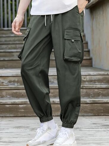 Men's Cargo Pants Elastic Waist with Multi Pocket for Outdoor Hiking in Saudi Arabia