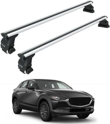 قضبان متقاطعة لسقف الألومنيوم شديدة التحمل لمازدا CX (2007-2026)، سعة 330 رطل، قناة T-Slot، قابلة للقفل، تركيب بدون حفر (أسود، 2025-2026 CX-70 نظام حامل السقف فلوش السكك الحديدية) in Kuwait