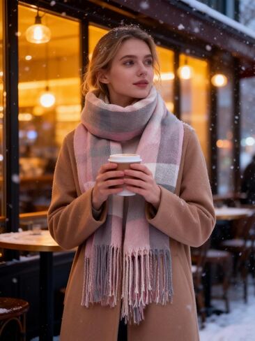 Oversized Plaid Blanket Scarf for Women, Soft Thick Warm Winter Wrap, Cozy Check Shawl Scarf for Dating Shopping in Saudi Arabia