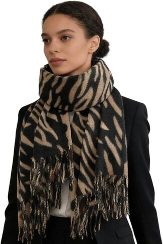 Women's Winter Shawl Scarves Leopard-Zebra Cashmere-Feel Warm Large Scarf w/Fringe Blanket Wraps Cold Weather in Kuwait