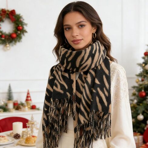 Women's Winter Shawl Scarves Leopard-Zebra Cashmere-Feel Warm Large Scarf w/Fringe Blanket Wraps Cold Weather in Kuwait
