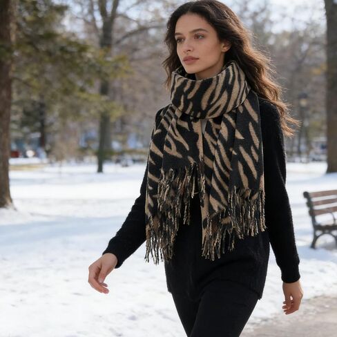 Women's Winter Shawl Scarves Leopard-Zebra Cashmere-Feel Warm Large Scarf w/Fringe Blanket Wraps Cold Weather in Kuwait