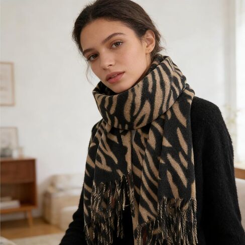Women's Winter Shawl Scarves Leopard-Zebra Cashmere-Feel Warm Large Scarf w/Fringe Blanket Wraps Cold Weather in Kuwait