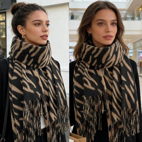 Women's Winter Shawl Scarves Leopard-Zebra Cashmere-Feel Warm Large Scarf w/Fringe Blanket Wraps Cold Weather in Kuwait