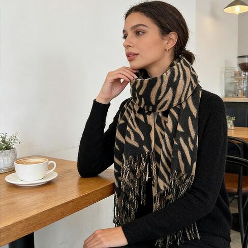 Women's Winter Shawl Scarves Leopard-Zebra Cashmere-Feel Warm Large Scarf w/Fringe Blanket Wraps Cold Weather in Kuwait