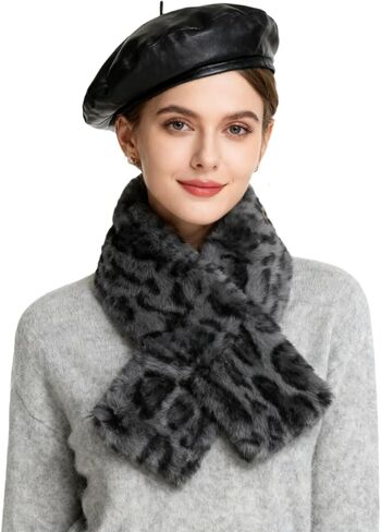 JUMISEE Women’s Leopard Print Faux Fur Collar Scarf Fluffy Warm Winter Scarves Neck Shrug Pull-Through Neck Warmer in Saudi Arabia