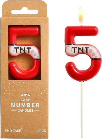 PHD CAKE 2.76 Inch Number 6 Red Pixel Birthday Candles, TNT Themed Number Candles, Cake Number Candles, Party Celebration in Saudi Arabia