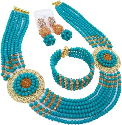 النيجيري الخرز والمجوهرات مجموعة القلائد الأفريقية للنساء كريستال الزفاف مجموعات مجوهرات الزفاف in Kuwait