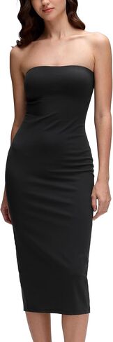 CRZ YOGA Butterluxe Tube Top Midi Dress for Women - Bodycon Strapless Off Shoulder Casual Party Outfits with Padded in Saudi Arabia