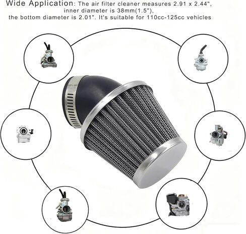 4 قطع طقم فلتر هواء 38 ملم مع 4 فلاتر وقود، فلتر مدخل هواء للمكربنات العالمية، يناسب محركات 50 سي سي إلى 150 سي سي in Kuwait