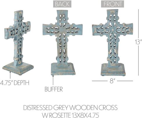 VHC Brands Distressed Grey Wooden Cross w/Rosette Center & Base 8x13, Home Decor for Any Room, Made of Wood, Decorative Religious Art in Saudi Arabia