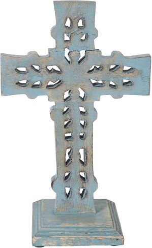 VHC Brands Distressed Grey Wooden Cross w/Rosette Center & Base 8x13, Home Decor for Any Room, Made of Wood, Decorative Religious Art in Saudi Arabia