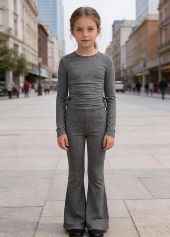 Girls' 2-Piece Fitted Set, Long-Sleeve T Shirt Top & Flared Pants, Casual Yoga Contour Outfits (8-12Y) in Kuwait