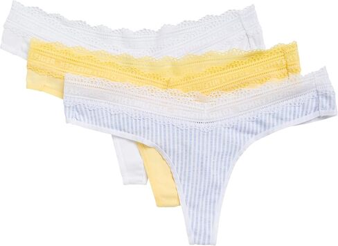Tommy Hilfiger Women's Cotton Logo Lace Trim Thong 3-pack in Saudi Arabia