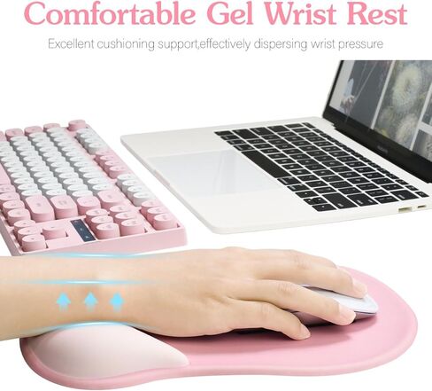 Office Mousepad with Gel Wrist Support Middle Concave Design,Computer Mousepad with Non-Slip Rubber Base,Ergonomic Gaming Desktop Mouse Pad Wrist Rest,for Laptop, Office & Home, Pink in Saudi Arabia