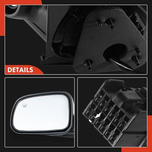 مرآة باب كهربائية جانبية للسائق من A-Premium - متوافقة مع Jeep WJ Series Grand Cherokee 1999 2000 2001 2002 2003 2004 - مرآة رؤية خلفية خارجية ساخنة قابلة للطي باللون الأسود in Saudi Arabia