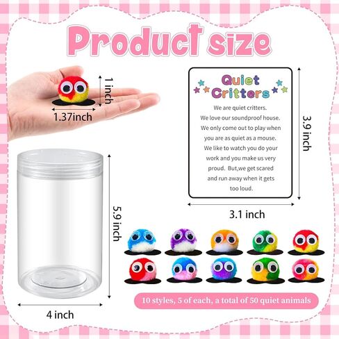 Multicolor Pom Poms Critters,50Pcs Quiet Critters with Plastic Jar for Classroom Management Back to School, 1'' Classroom Behavior Management Tool,Educational and Learning Activities for Class in Saudi Arabia
