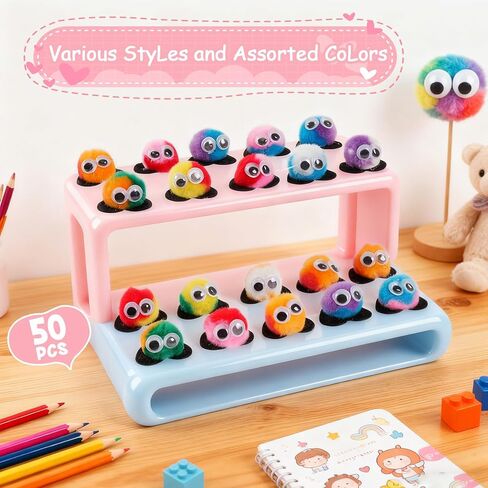Multicolor Pom Poms Critters,50Pcs Quiet Critters with Plastic Jar for Classroom Management Back to School, 1'' Classroom Behavior Management Tool,Educational and Learning Activities for Class in Saudi Arabia