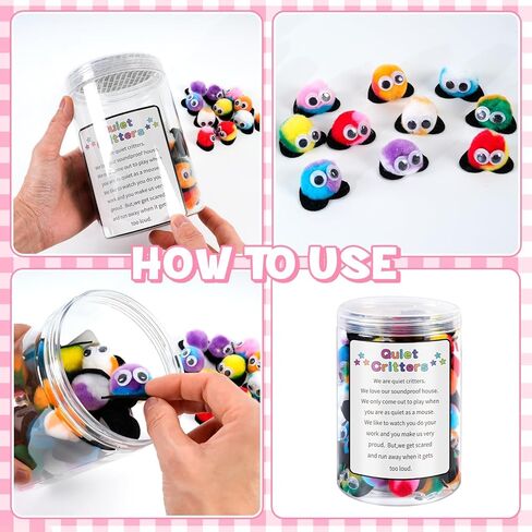 Multicolor Pom Poms Critters,50Pcs Quiet Critters with Plastic Jar for Classroom Management Back to School, 1'' Classroom Behavior Management Tool,Educational and Learning Activities for Class in Saudi Arabia