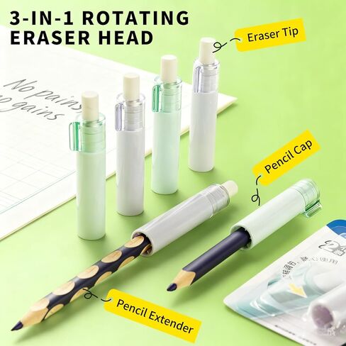 M&G 3-in-1 Rotating Eraser Pencil Caps, 2 Pack Dual Color Twist-Out Erasers, Cap Erasers for Pencils, Extendable Pencil Top Erasers for School Office Supplies (Green+Purple) in Saudi Arabia