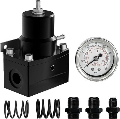 EFI Fuel Pressure Regulator Kit with Bypass Return 0-160psi Pressure Gauge AN6-6AN Fuel Line Hose Fitting Connectors Kit Adjustable Universal Aluminum Black & Black in Saudi Arabia