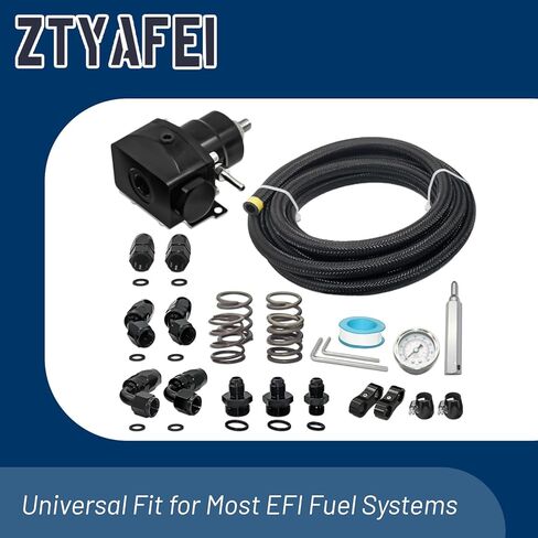 مجموعة منظم ضغط الوقود EFI القابلة للتعديل عالميًا (20-120 رطل لكل بوصة مربعة) - مجهزة بمقياس الضغط وخرطوم خط الوقود وتركيب المحول بطول 10 أقدام 6AN CPE، من مادة الألومنيوم المؤكسدة باللون الأسود in Kuwait