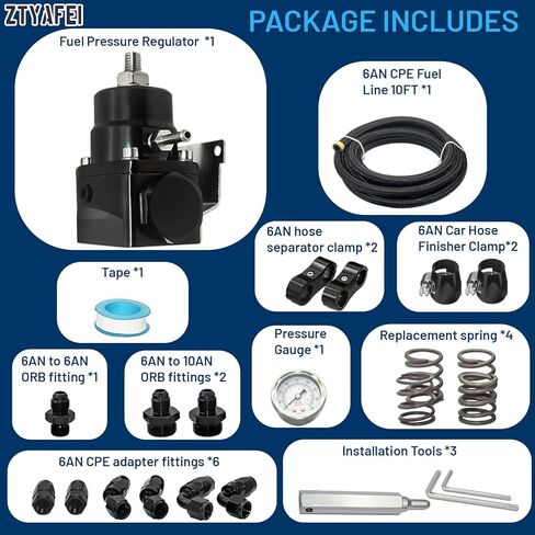 مجموعة منظم ضغط الوقود EFI القابلة للتعديل عالميًا (20-120 رطل لكل بوصة مربعة) - مجهزة بمقياس الضغط وخرطوم خط الوقود وتركيب المحول بطول 10 أقدام 6AN CPE، من مادة الألومنيوم المؤكسدة باللون الأسود in Kuwait