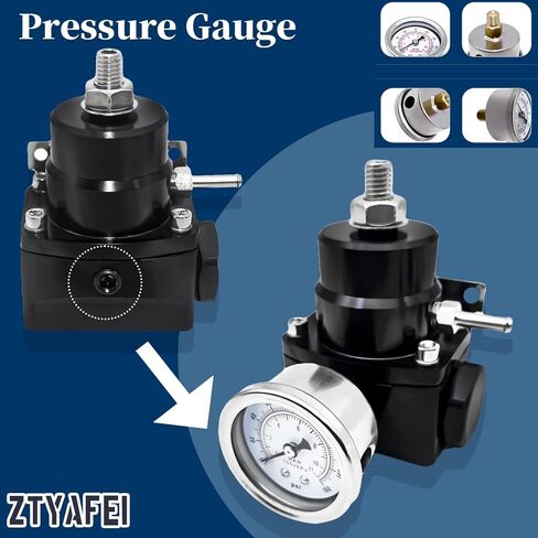 مجموعة منظم ضغط الوقود EFI القابلة للتعديل عالميًا (20-120 رطل لكل بوصة مربعة) - مجهزة بمقياس الضغط وخرطوم خط الوقود وتركيب المحول بطول 10 أقدام 6AN CPE، من مادة الألومنيوم المؤكسدة باللون الأسود in Kuwait