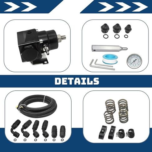 مجموعة منظم ضغط الوقود EFI القابلة للتعديل عالميًا (20-120 رطل لكل بوصة مربعة) - مجهزة بمقياس الضغط وخرطوم خط الوقود وتركيب المحول بطول 10 أقدام 6AN CPE، من مادة الألومنيوم المؤكسدة باللون الأسود in Kuwait